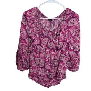 New Directions Blouse Women's Medium Paisley 3/4 Sleeve Round Neck Top